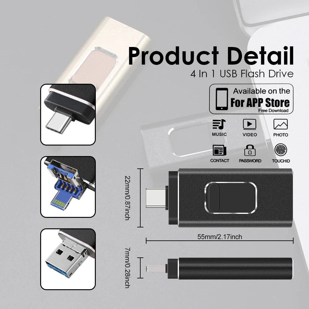 Pendrive para Celular 128 GB 4 en 1
