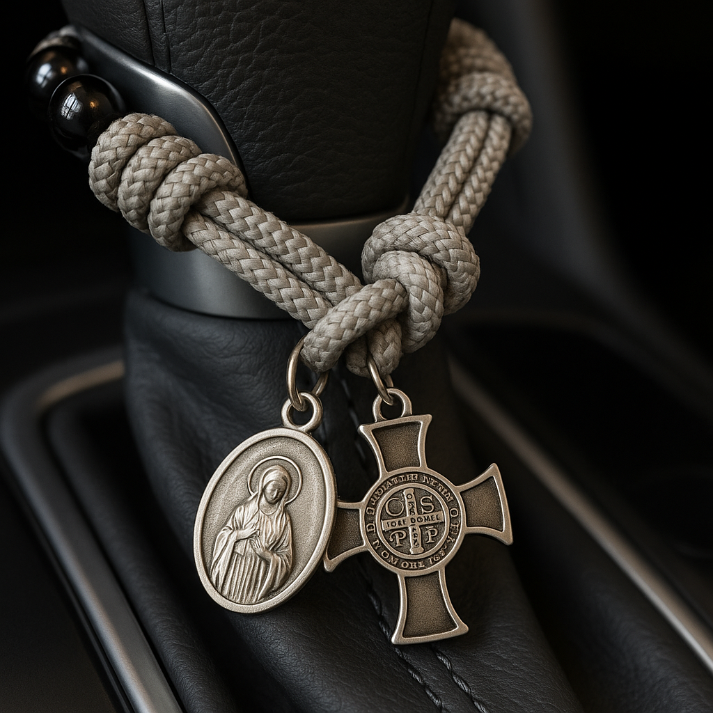 Amuleto del Conductor 2x1 – Cruz de San Benito + Virgen María