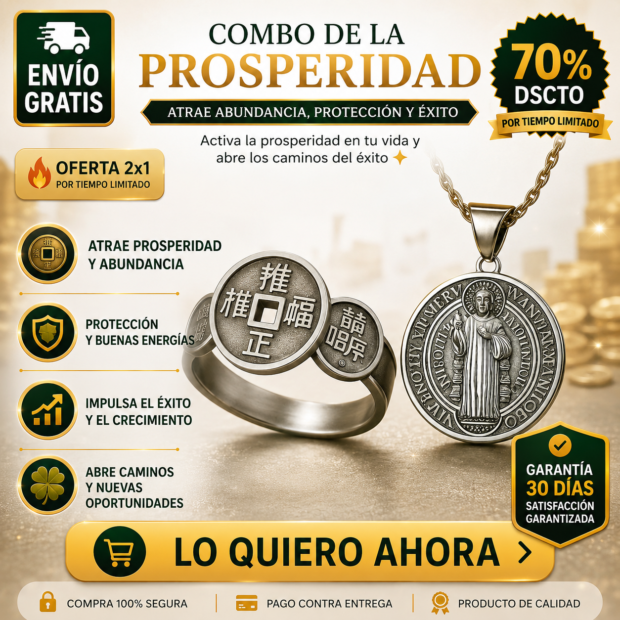 Combo de la Prosperidad | Anillo 5 Emperadores + Collar San benito UPSELL