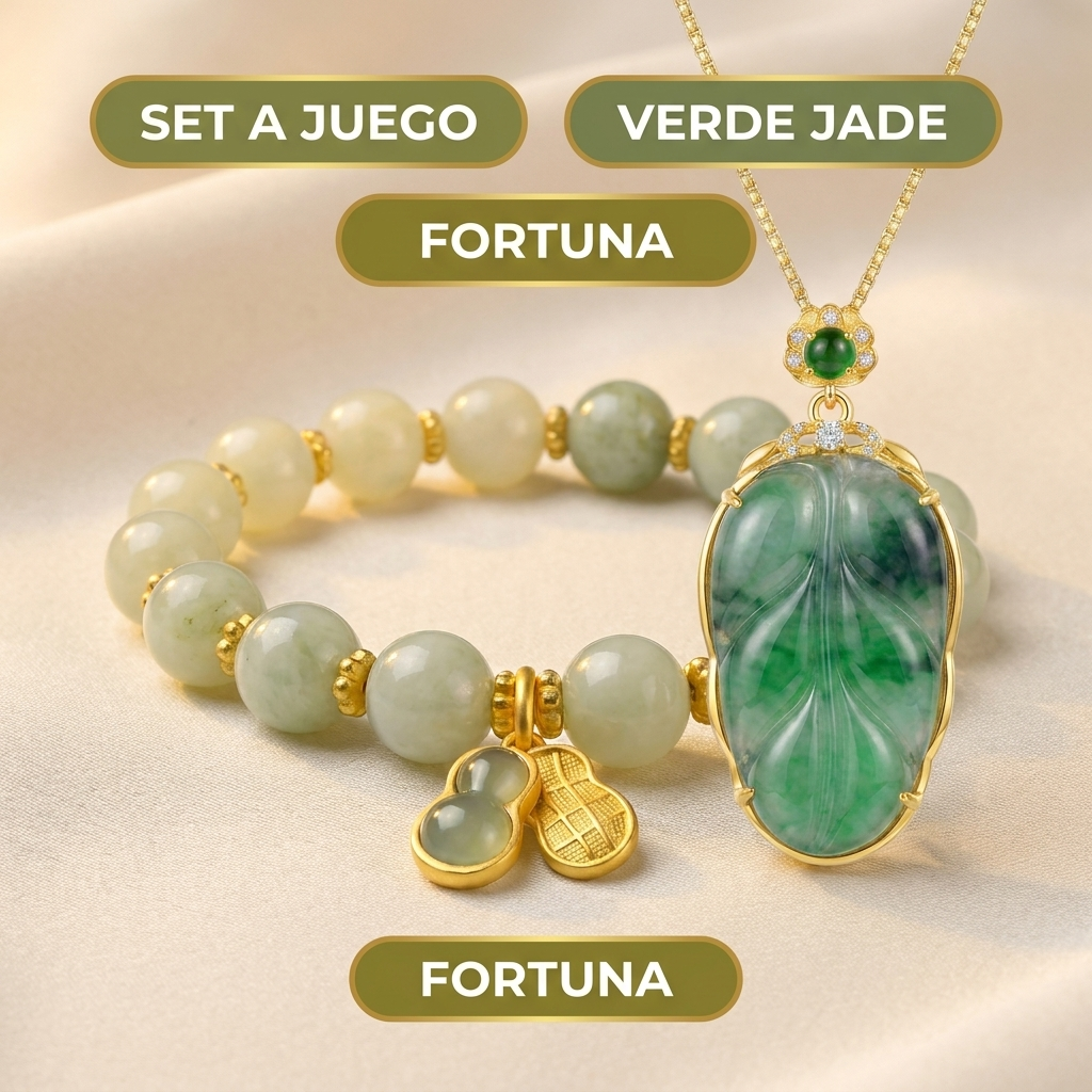 Combo de Jade Imperial | Brazalete con Dije Oro 18k + Aros de Trébol