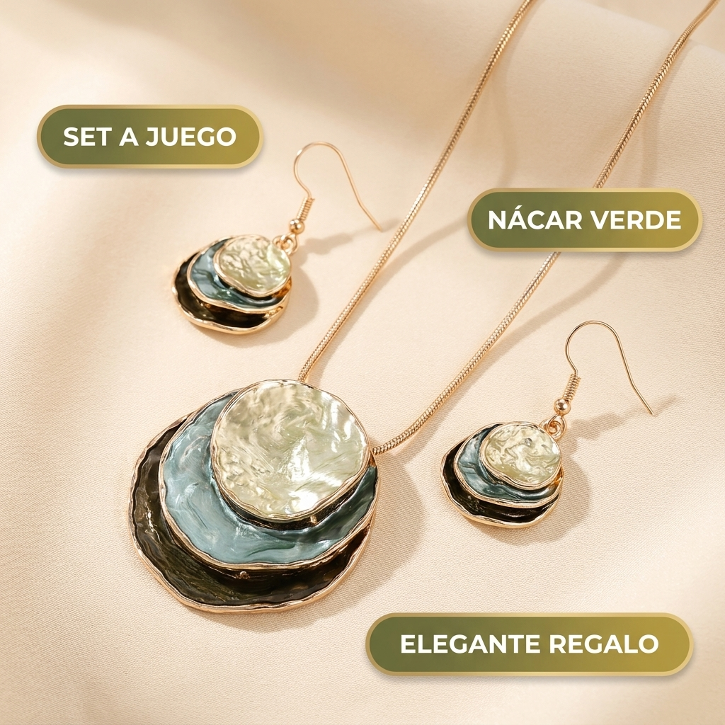 Set De Nácar Verde – Collar Y Aros Elegantes Para Mujer