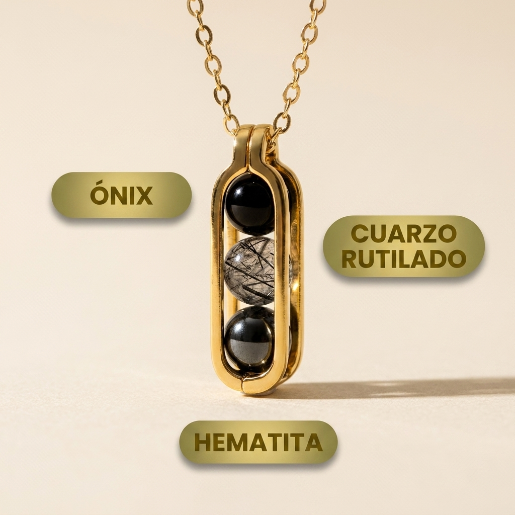 Collar De Protección – Ónix, Cuarzo Negro Y Hematita | Chapado Oro 18k