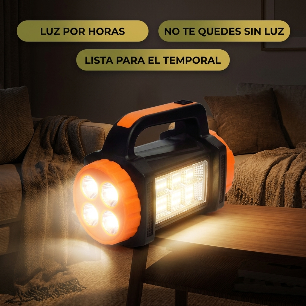 Linterna Multifuncional con Carga Solar (Batería Solar + Cargador Celular)