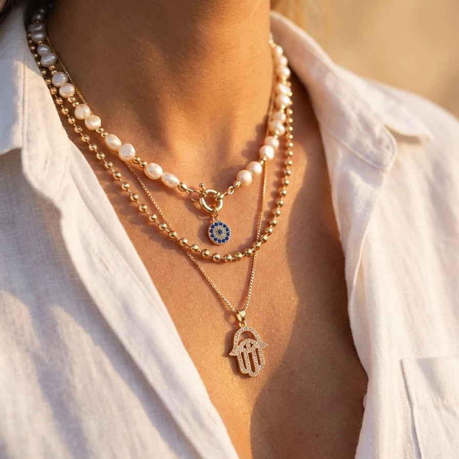 Collar Ojo Turco y Mano de Fátima - Protección y Buena Energía