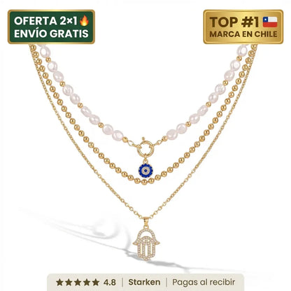 Collar Ojo Turco y Mano de Fátima - Protección y Buena Energía