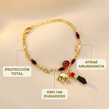 Pulsera Elefante y Ojo Turco Baño Oro 14k | Atrae Abundancia y Protege tu Energía