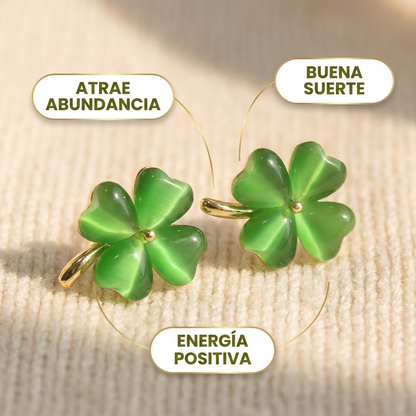 Par de Aros de Jade Natural Trébol – Atraen Abundancia y Buena Suerte