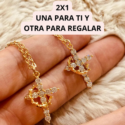 Collar Cruz con Corona – Fe, Prosperidad y Belleza (2x1)