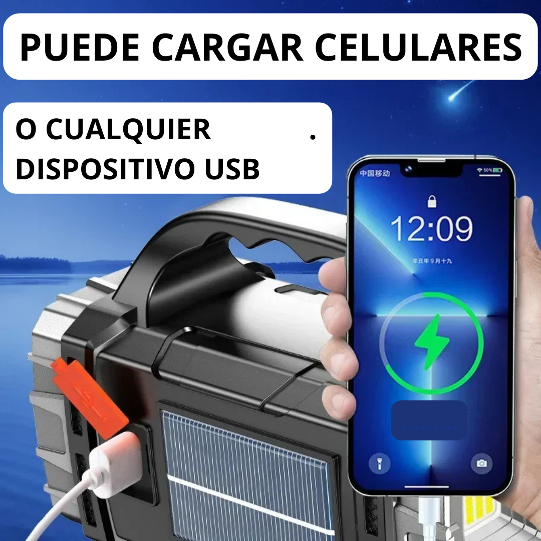 Linterna Multifuncional Profesional Solar (Batería Solar + Cargador Celular)