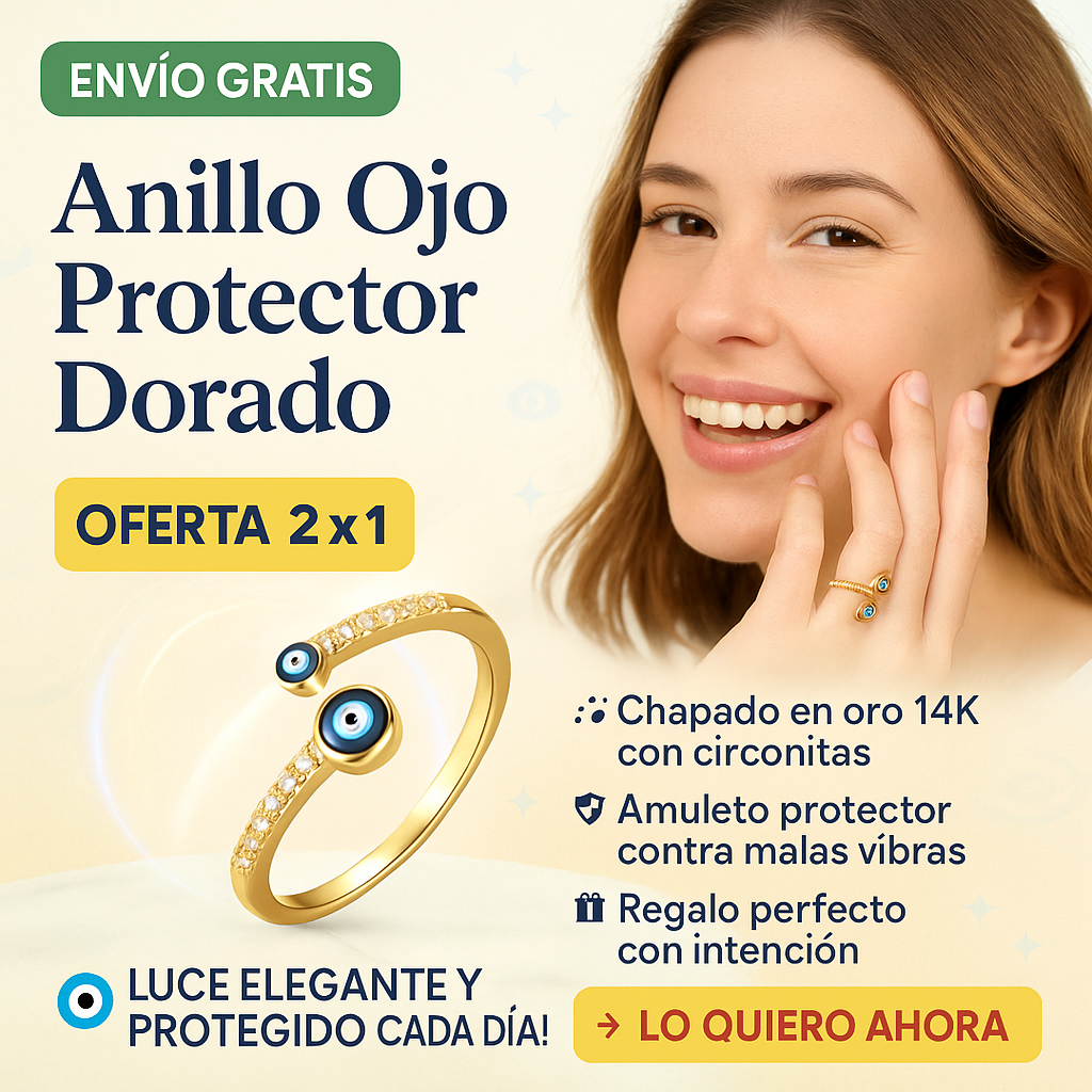 Anillo Ojo Protector Elegancia en oro 14K | Protección Ancestral (2x1)
