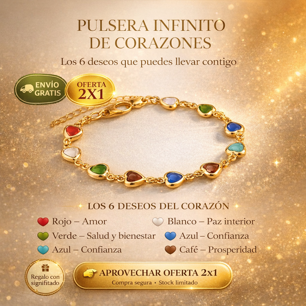 Pulsera Infinito de Corazones Chapada Oro 18k | OFERTA 2x1