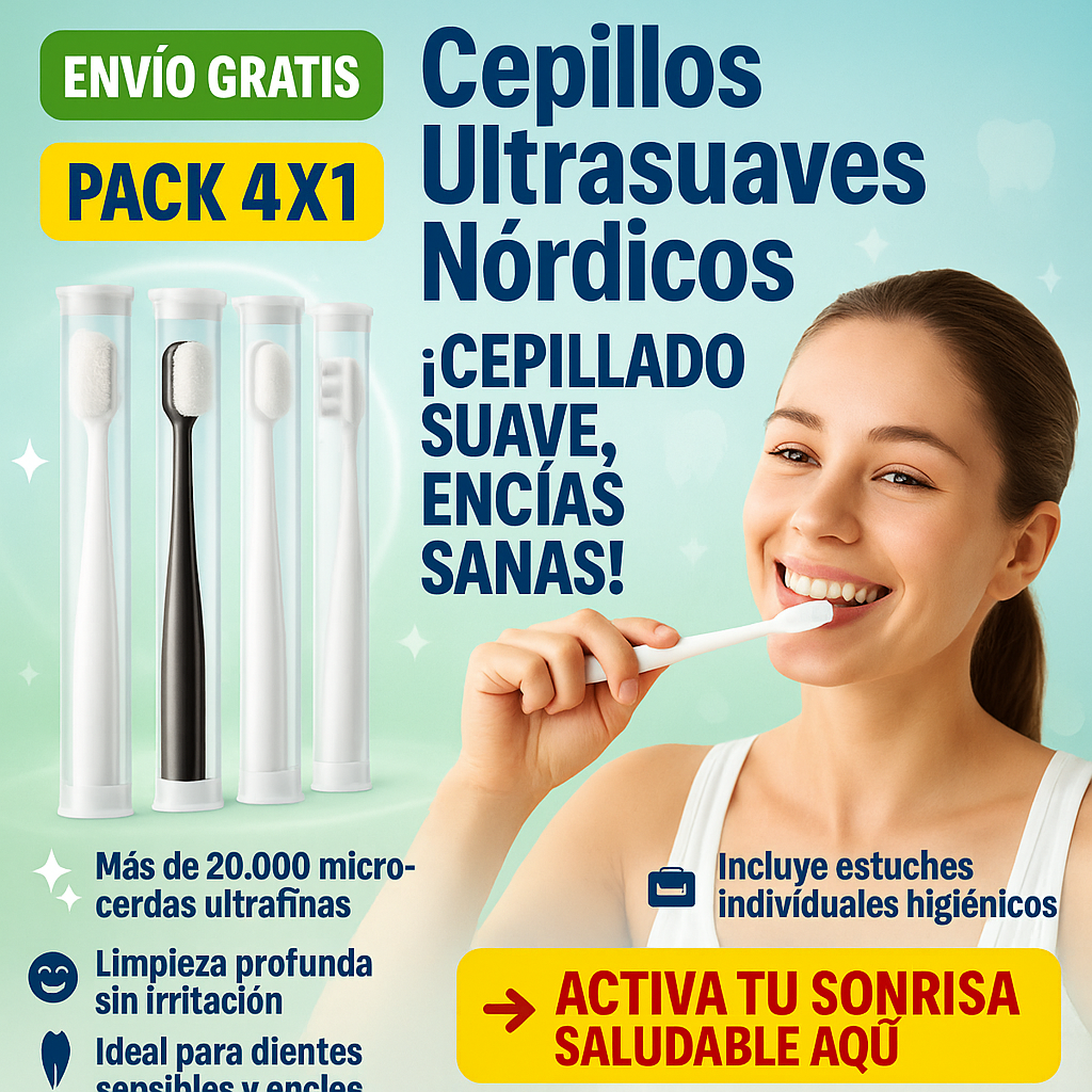 Pack 4 Cepillos Nórdicos 20.000 Cerdas Ultra Suaves