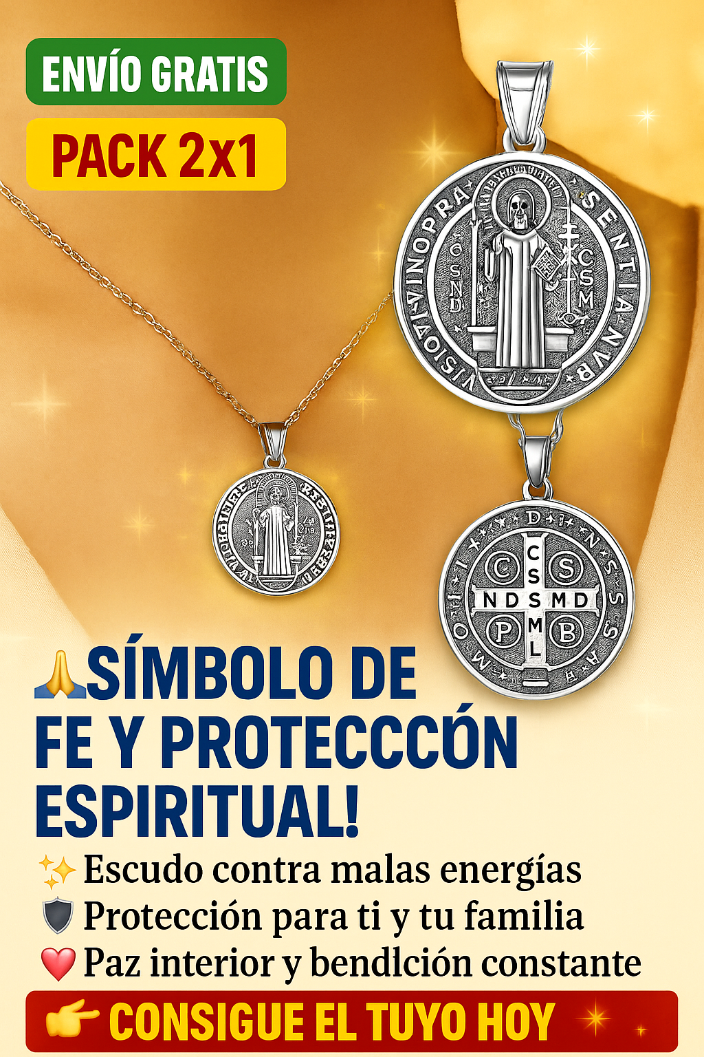 Collar San Benito 2x1 | Símbolo de Fé y Protección Espiritual
