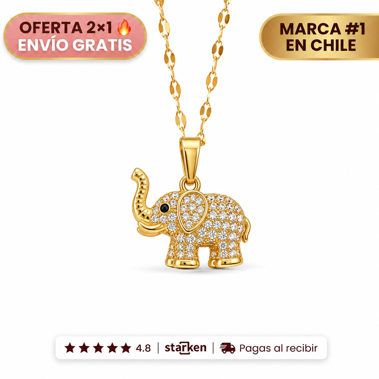 Collar Elefante Oro 18k — Atrae la Buena Suerte y la Abundancia