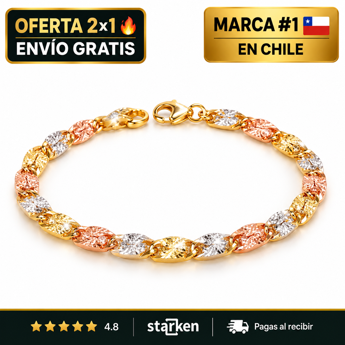 Pulsera Tricolor Chapada en Oro 14k – Elegancia Diaria
