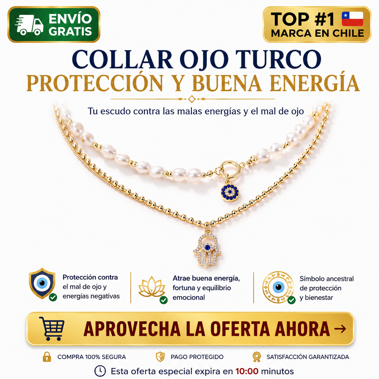 Collar Ojo Turco y Mano de Fátima - Protección y Buena Energía UPSELL