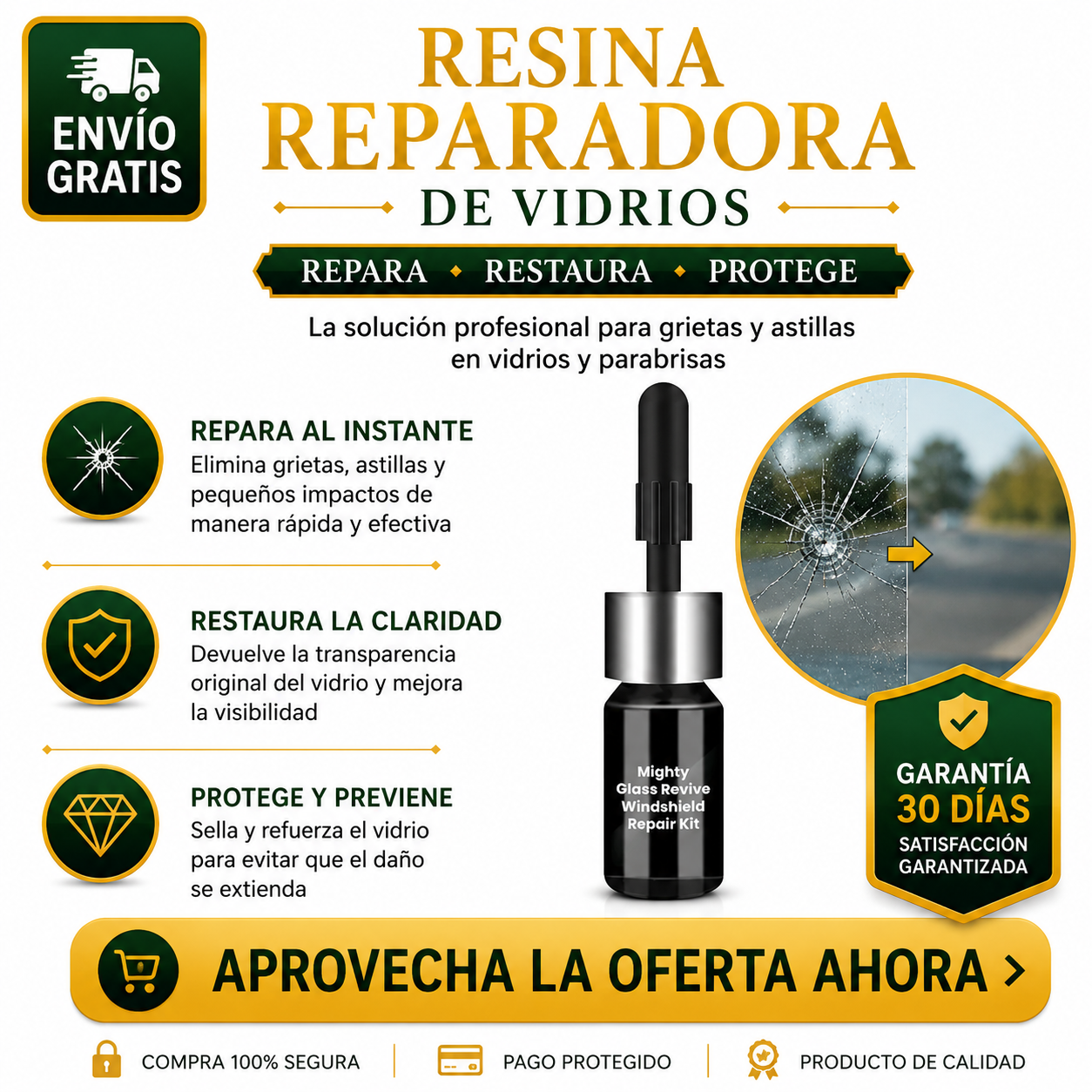 Líquido Reparador de Parabrisas — Sella Grietas en 20 Minutos UPSELL