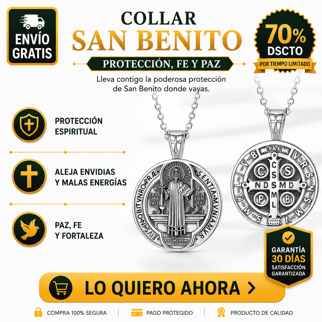 Collar San Benito 2x1 | Símbolo de Fé y Protección Espiritual UPSELL