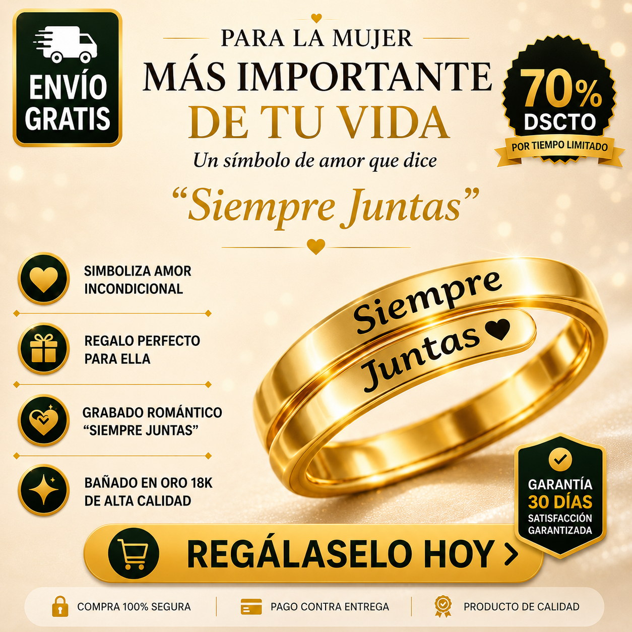 Anillo Conexión Eterna “Siempre Juntas” Chapado Oro 18K UPSELL