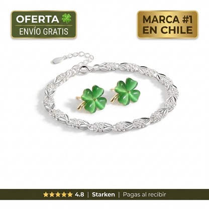 Combo de la Suerte | Pulsera de Trébol + Aros de Jade