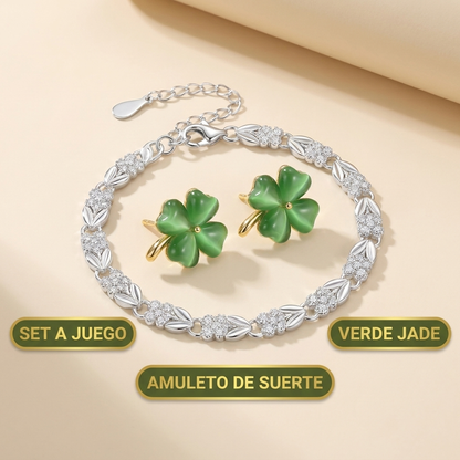 Combo de la Suerte | Pulsera de Trébol + Aros de Jade