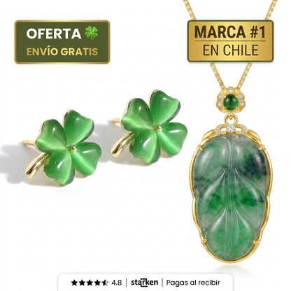 Combo de Jade Imperial | Collar de Piedra + Aros de Trébol