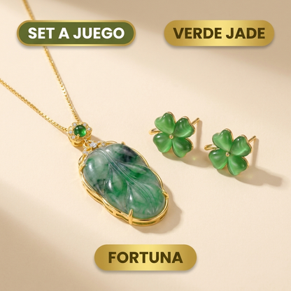 Combo de Jade Imperial | Collar de Piedra + Aros de Trébol