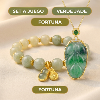 Combo de Jade Imperial | Brazalete con Dije Oro 18k + Aros de Trébol