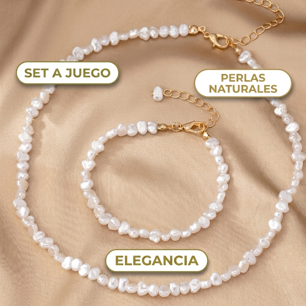 Conjunto De Perlas: Collar Y Pulsera – Elegancia