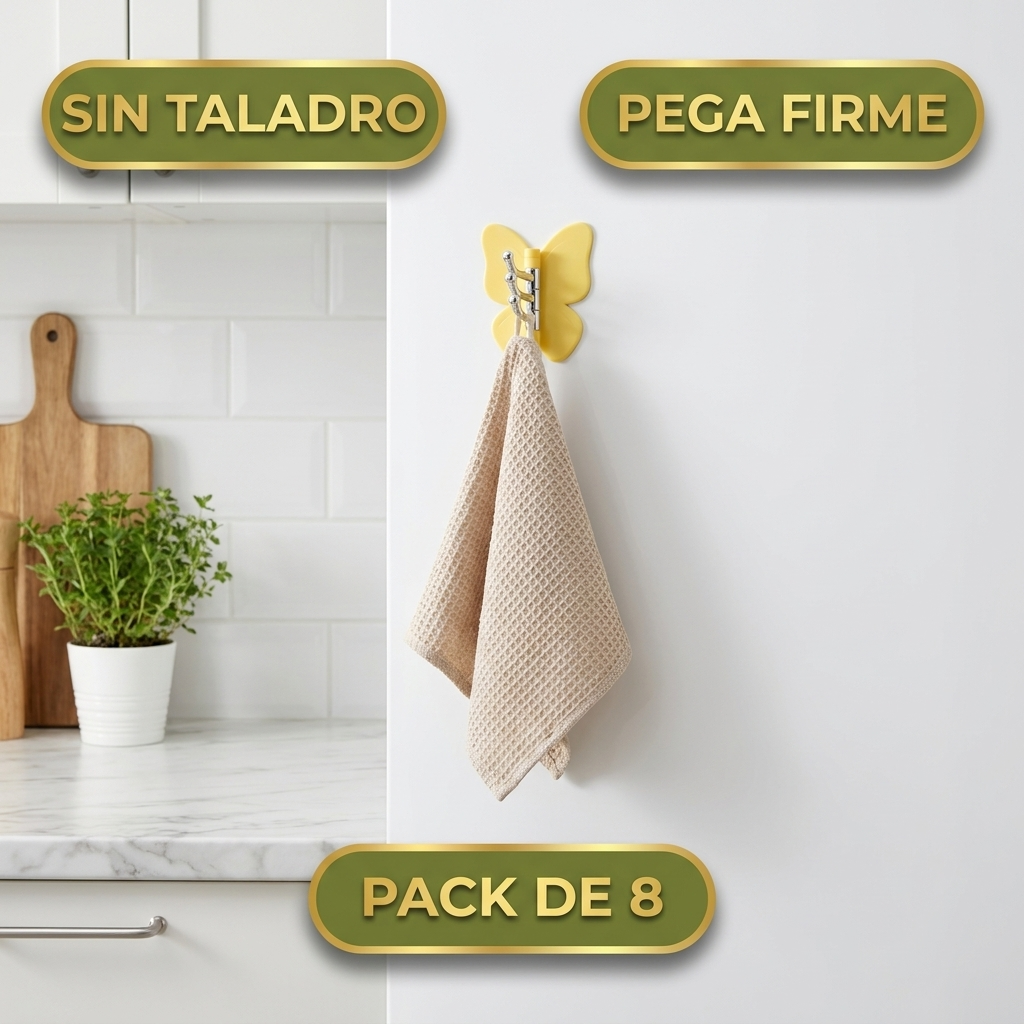 Ganchos Mariposa Adhesivos Pack 8 – Orden En Tu Casa