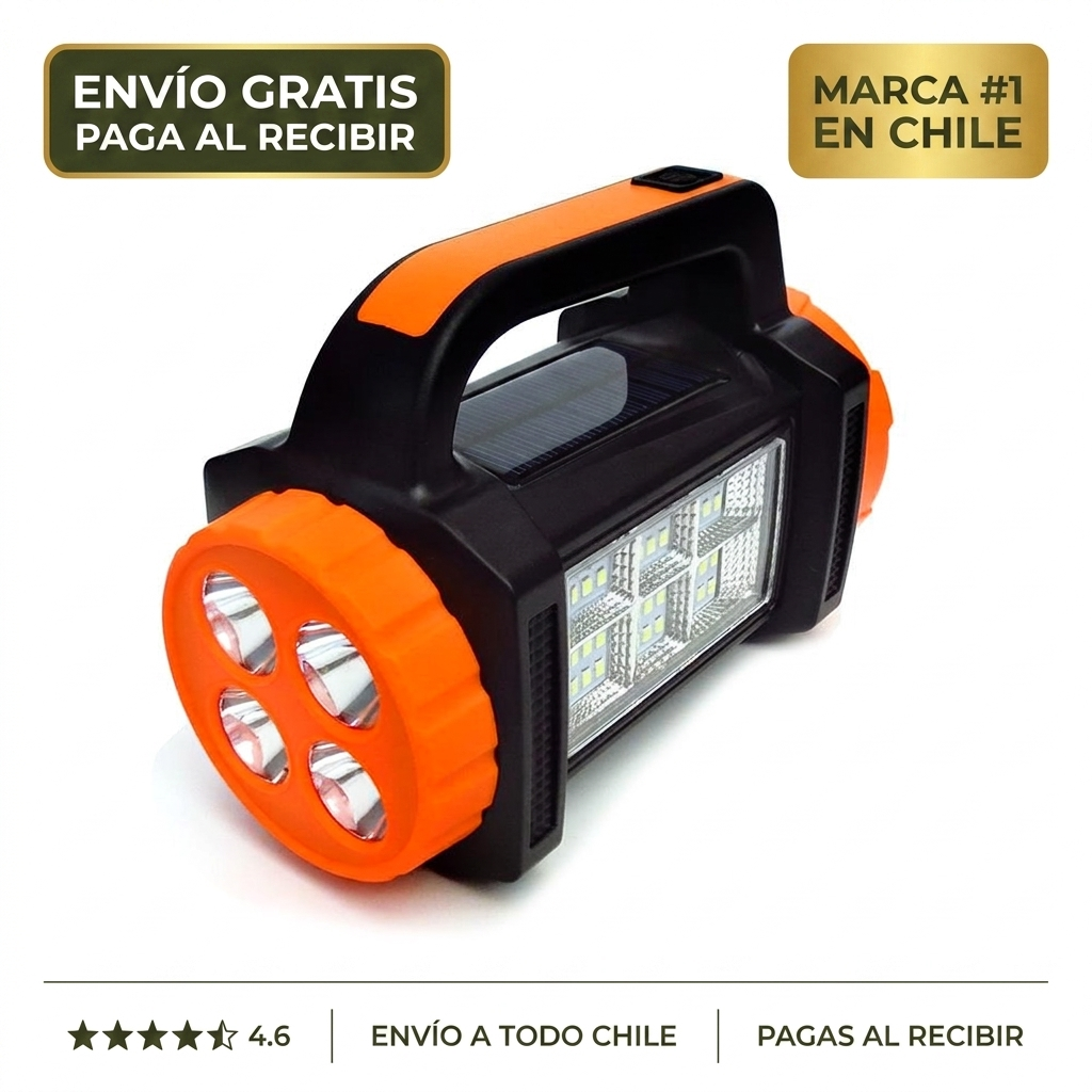 Linterna Multifuncional con Carga Solar (Batería Solar + Cargador Celular)